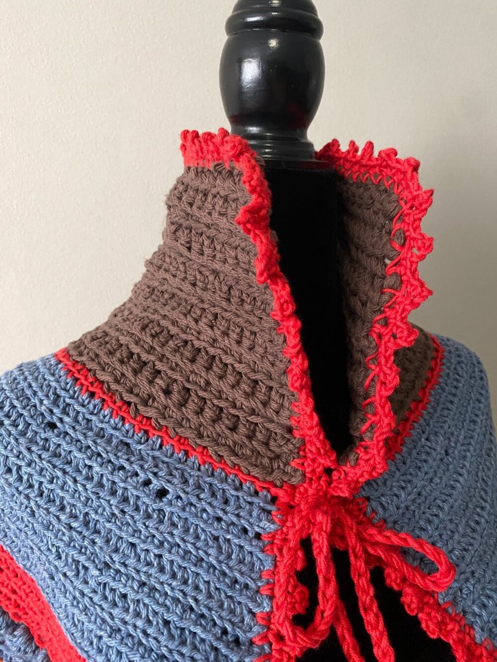 Handmade Crochet Brown Blue Orange Red Pink Cotton Shawl Capelet - Picture 6 of 6